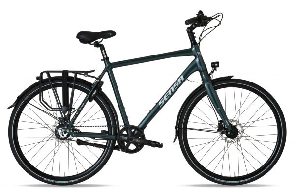 "Bicicleta urbana Sensa Cintura Belt-Drive 2025 verde con cuadro de aluminio y transmisión Gates CDN."